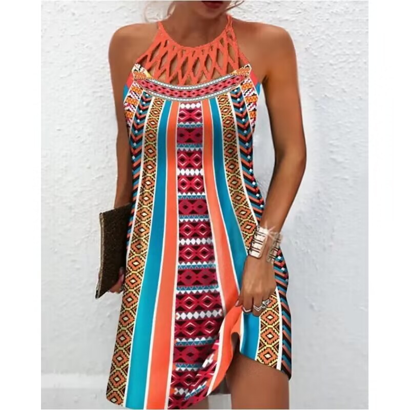 Fashion Print Casual Halterneck Party Dress