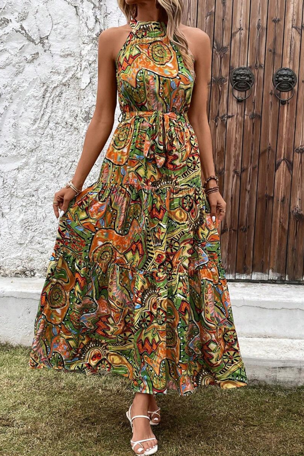 Tied Floral Sleeveless Dress - Taboochic