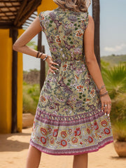 Printed Tie Neck Sleeveless Dress - Taboochic