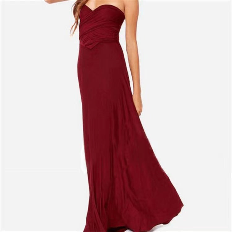 V-neck  Women Cross Strap Beauty Back Design Sleeveless Party Maxi Dress