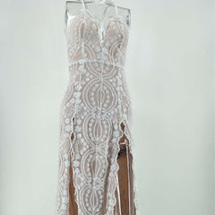 Women's Fashion Suspenders Sequined Split sleeveless Dress