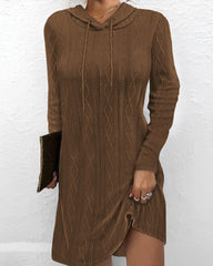 Long Sleeve Hooded Pullover Knitted Mini Dress For Women
